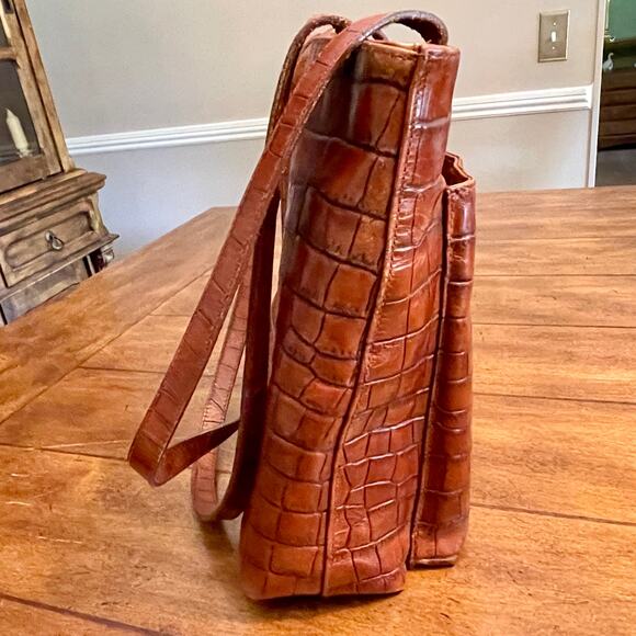 Valerie Stevens Alligator Embossed Handbag Brown Leather 0.01=S-1495 - Picture 8 of 11